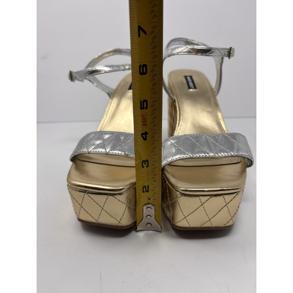 Nine West Nila Silver Buckle Closure Squared Open Toe Platform Wedge Sandal 10M - Picture 3 of 7
